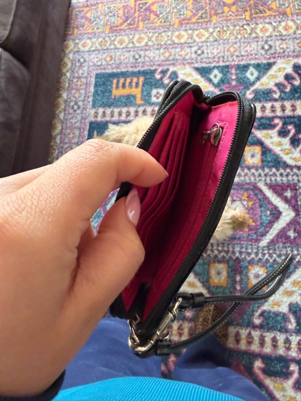 Coach Signature Zip Card Case Wristlet Black Khaki Canvas Leather Trim 🖤 - Picture 3 of 4